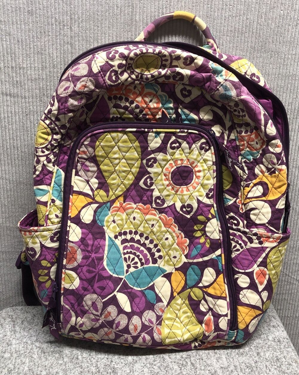 Vera Bradley Plum Crazy Book Bag Organization Laptop Pockets